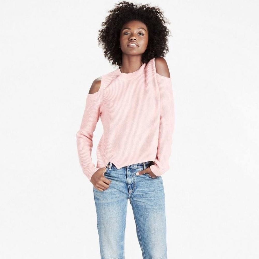 Lucky Brand Cold Shoulder Pullover Wool Sweater XS pink Boho - Picture 16 of 16